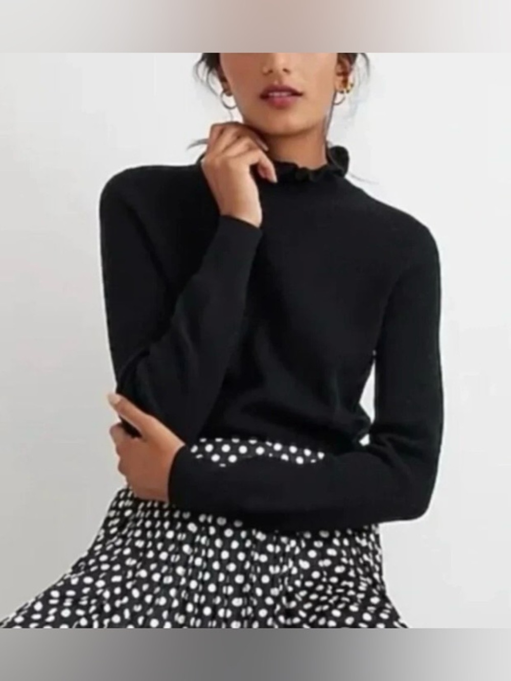 Ruffleneck merino wool-blend sweater